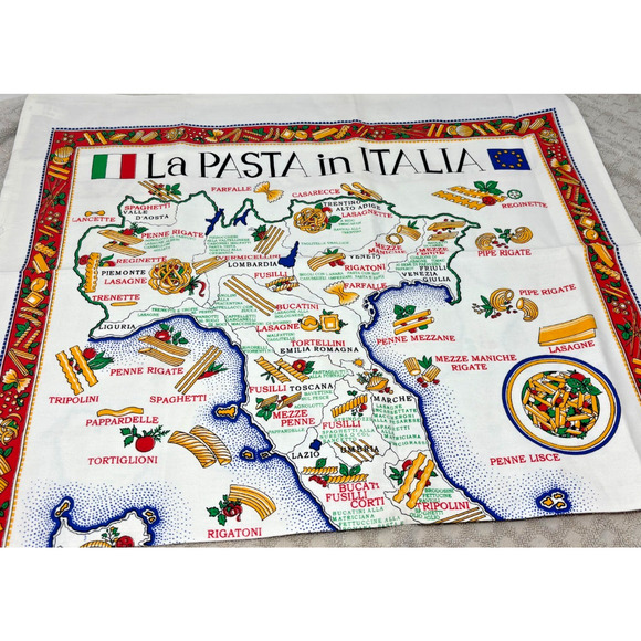 Italy La Pasta Tea Towl Wall Art Tapestry Decorative with Pasta Regions‎ 23x34 - Picture 2 of 9